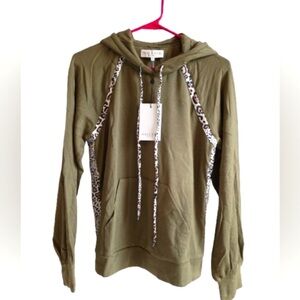 NWT Hale Bob Olive Hoodie with Patterned Accents M